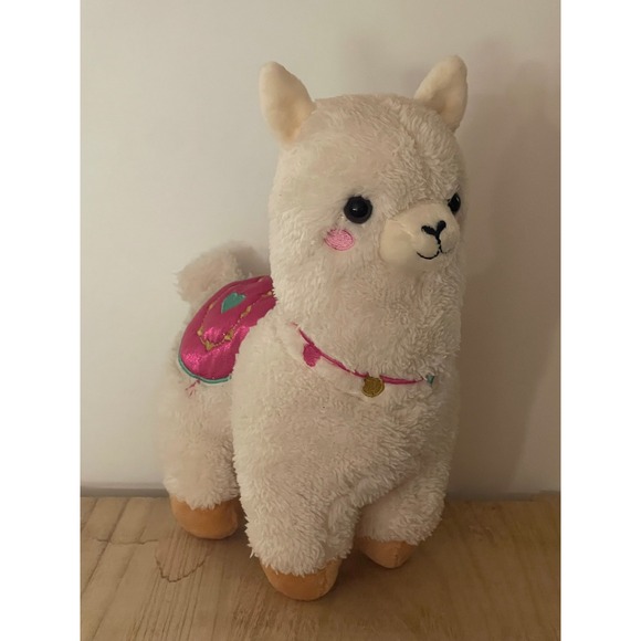 Other - White Llama Alpaca Animal Plush Stuffed Toy Pink Saddle Embroidered Pink Cheeks